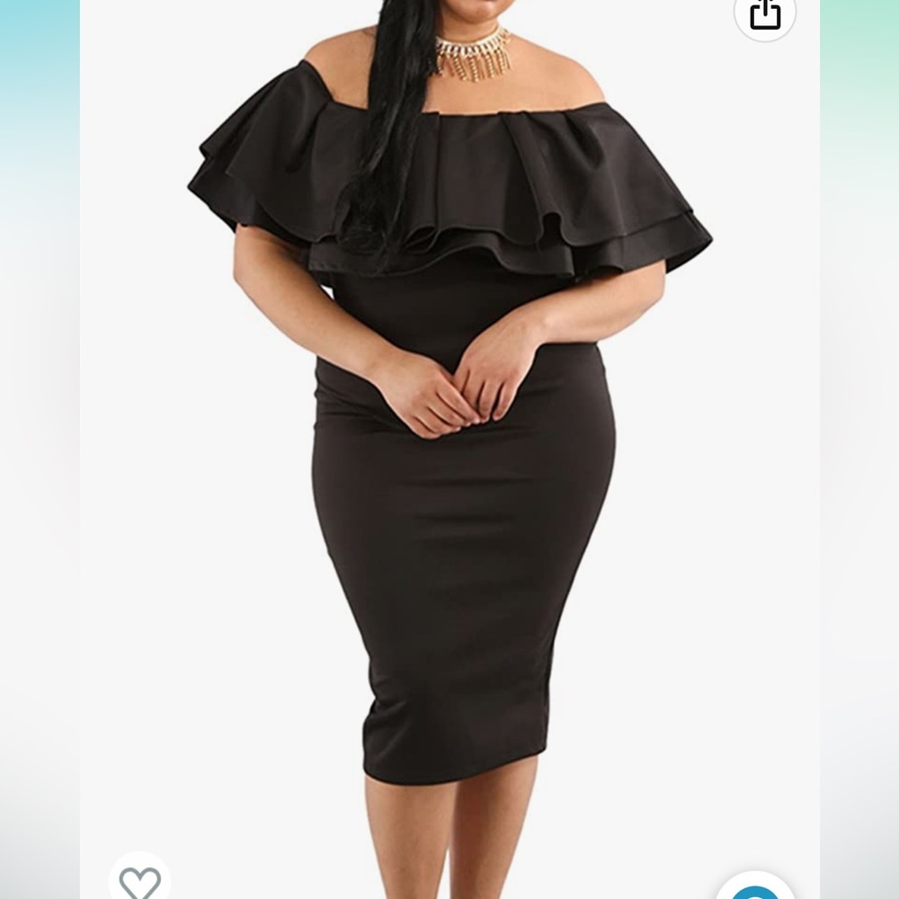 Black off-shoulder ruffle bodycon midi dress